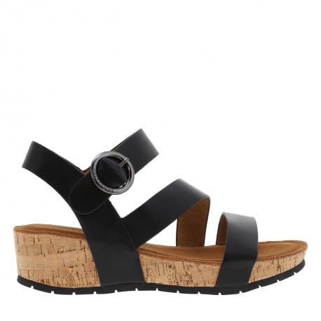 Nu-pieds compensés Lilou noirs en cuir avec boucle à ardillon métallique et ronde