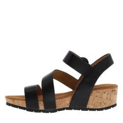 Nu-pieds compensés Lilou noirs en cuir avec boucle à ardillon métallique et ronde