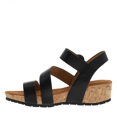 Nu-pieds compensés Lilou noirs en cuir avec boucle à ardillon métallique et ronde - Image 3