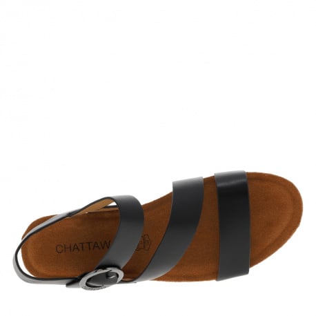 Nu-pieds compensés Lilou noirs en cuir avec boucle à ardillon métallique et ronde - Image 5