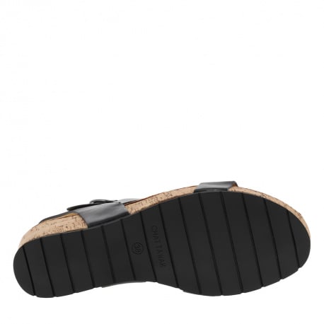 Nu-pieds compensés Lilou noirs en cuir avec boucle à ardillon métallique et ronde - Image 6