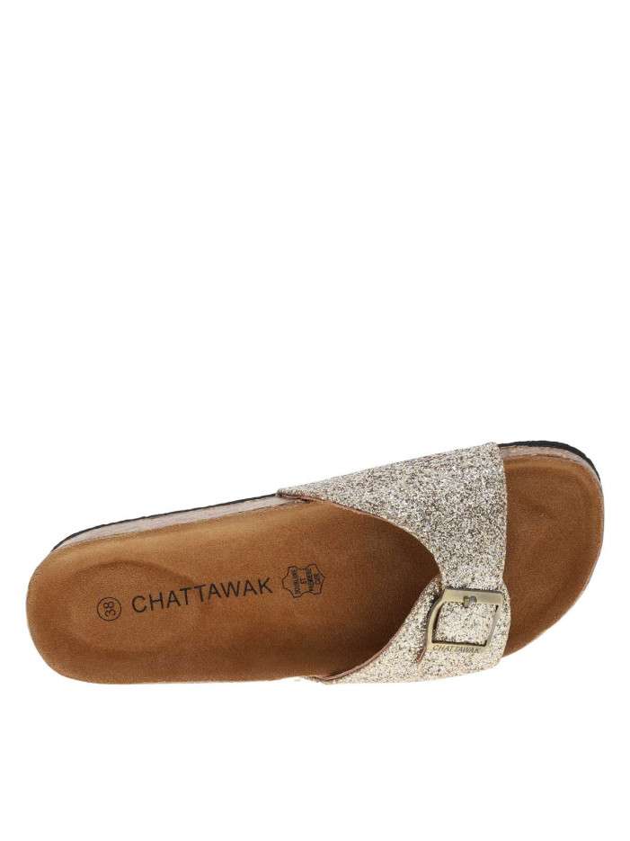 CHATTAWAK Mules à Talon Plat Opaline En Cuir Rose Gold - Chaussures Femme Confortables