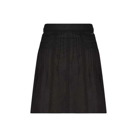 Jupe courte noire en coton unie avec une coupe droite fluide et des broderies en dentelle
