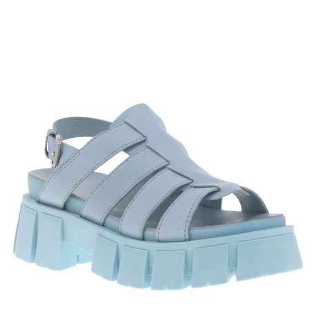 Nu-pieds ciel en cuir avec semelle chunky et boucle à ardillon