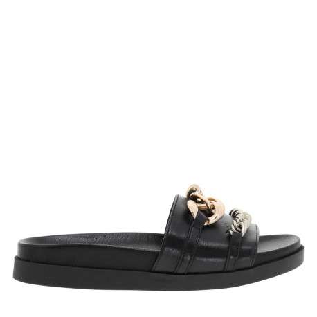 Mules ouvertes en cuir noir à semelle plate - Image 2