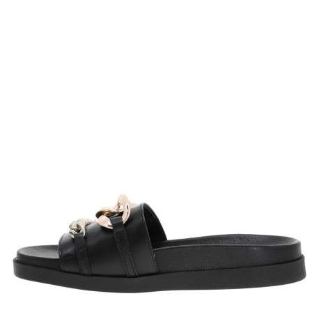 Mules ouvertes en cuir noir à semelle plate - Image 3