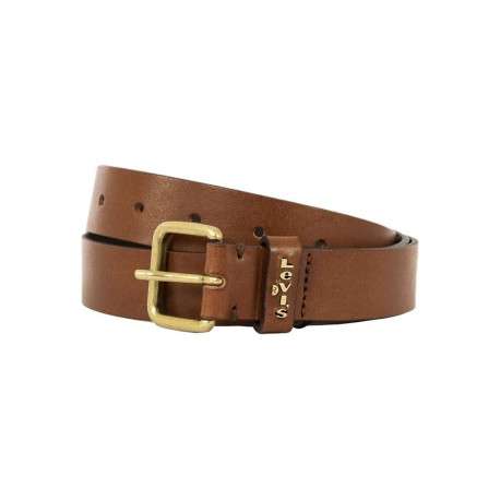 Ceinture camel en cuir fantaisie avec une boucle dorée