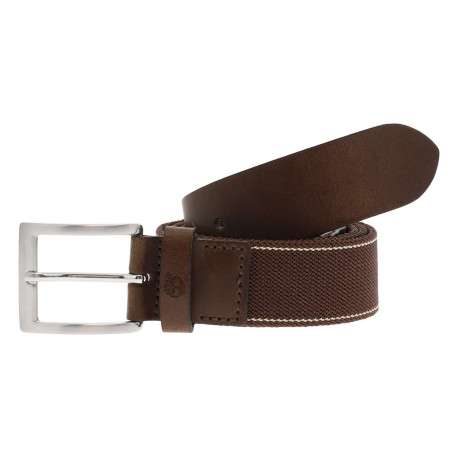 Ceinture marron bimatière avec extrémités en cuir uni