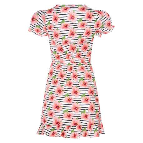 Robe courte rose en coton avec imprimé florale à col v et manches courtes - Image 2