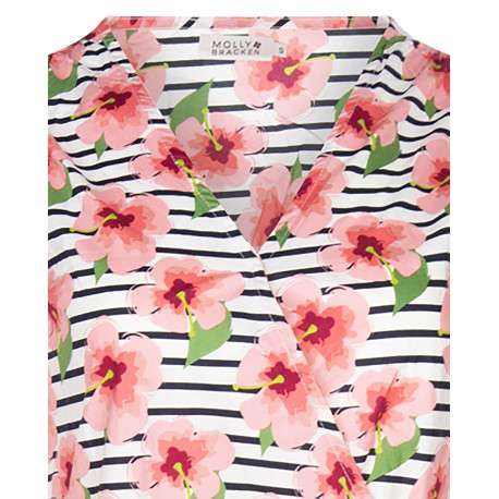 Robe courte rose en coton avec imprimé florale à col v et manches courtes - Image 3