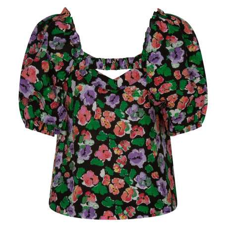 Top imprimé floral en coton maille effet gaufrée coupe cropped et col v à manches courtes - Image 2