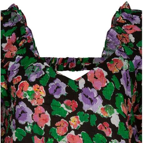 Top imprimé floral en coton maille effet gaufrée coupe cropped et col v à manches courtes - Image 3