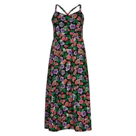 Robe longue multicolore en coton à maille effet gaufrée col v à bretelles