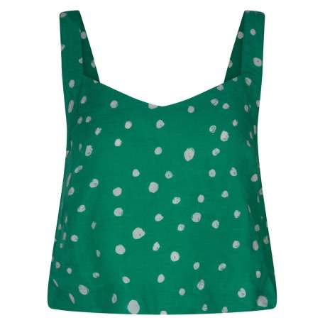 Top vert à pois coupe cropped col v et à bretelles