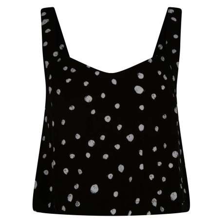 Top noir à pois coupe cropped col v et à bretelles