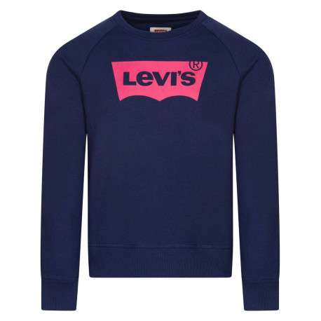 Sweat marine uni coupe droite avec logo batwing col rond à manches longues