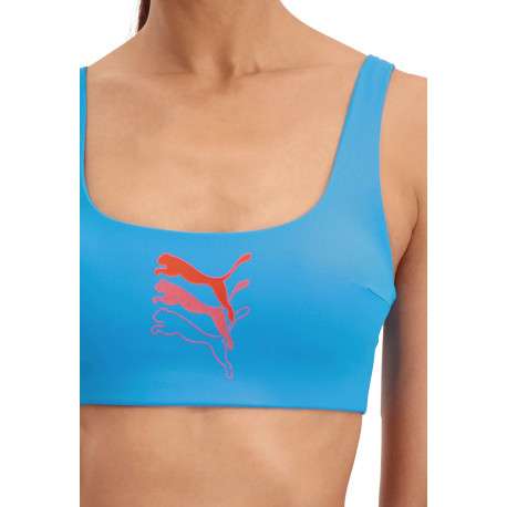 Haut de maillot de bain bleu uni avec triple logo - Image 6