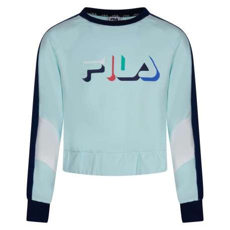 Sweat ciel en coton coupe droite tricolore avec logo floqué col rond à manches longues