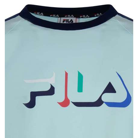 Sweat ciel en coton coupe droite tricolore avec logo floqué col rond à manches longues - Image 3
