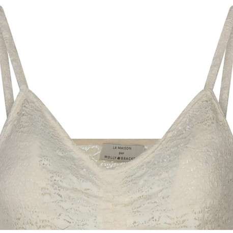 Top écru en dentelle ajourée avec col en v et coupe évasée - Image 3