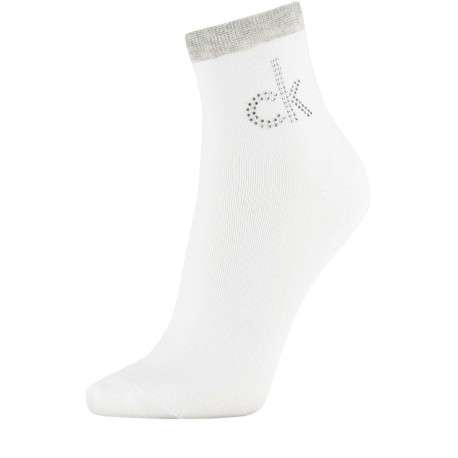 Chaussettes hautes blanches unies avec une coupe mi-haute et strass - Image 2