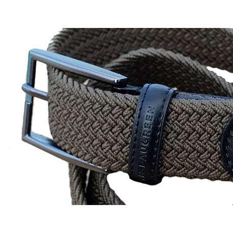 Ceinture tréssée kaki unie avec un passant noir brodé et une boucle rectangle - Image 2