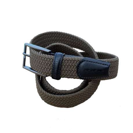 Ceinture tréssée kaki unie avec un passant noir brodé et une boucle rectangle