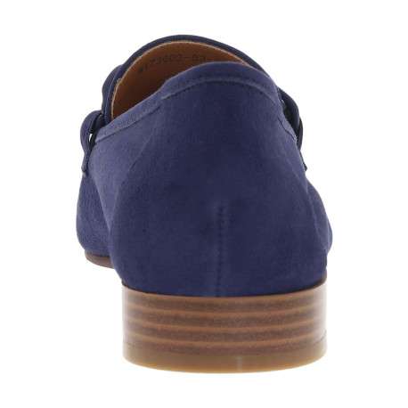 Mocassins à talon plat marines en cuir avec chaîne métallique épaisse sur le cou-de-pied - Image 3