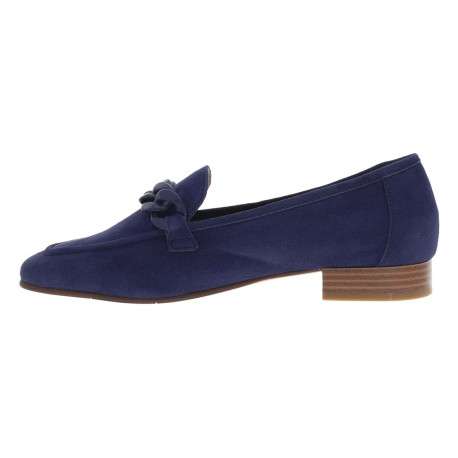 Mocassins à talon plat marines en cuir avec chaîne métallique épaisse sur le cou-de-pied - Image 4