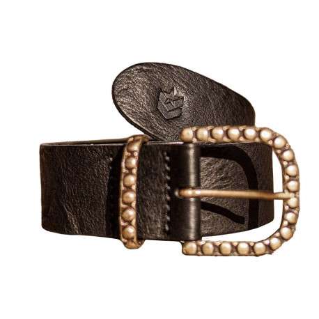 Ceinture en cuir noir à boucle à ardillon fantaisie dorée