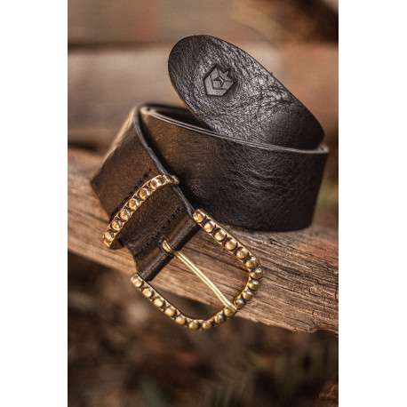 Ceinture en cuir noir à boucle à ardillon fantaisie dorée - Image 2