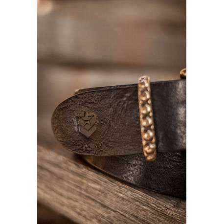 Ceinture en cuir noir à boucle à ardillon fantaisie dorée - Image 4