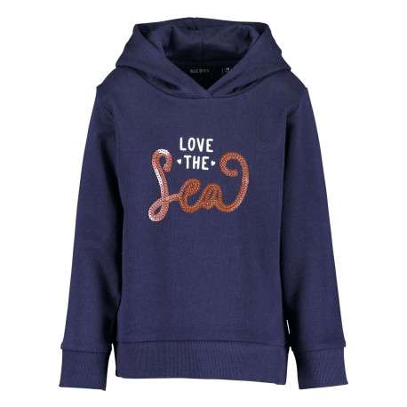Sweat à capuche marine en coton avec lettrage orné de sequins sur la poitrine