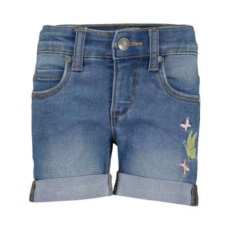 Short à revers bleu effet délavé en coton mélangé avec 5 poches et papillons brodés