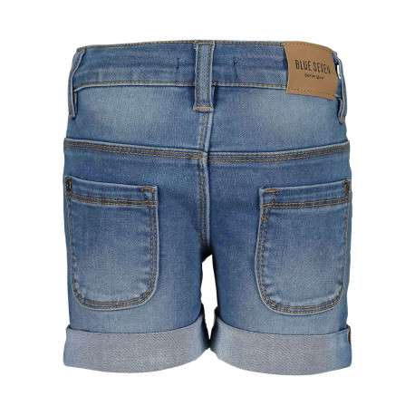 Short à revers bleu effet délavé en coton mélangé avec 5 poches et papillons brodés - Image 2