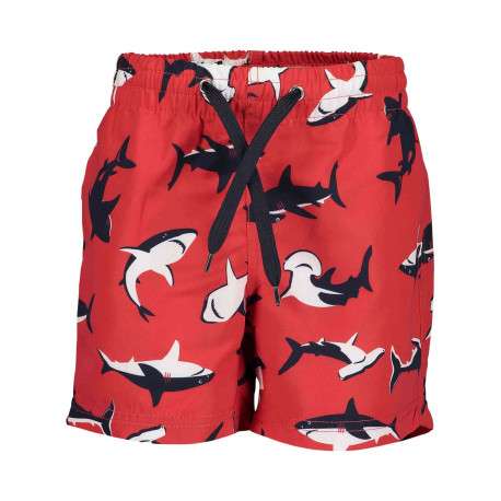Short de bain rouge avec requin blanc et noir all over