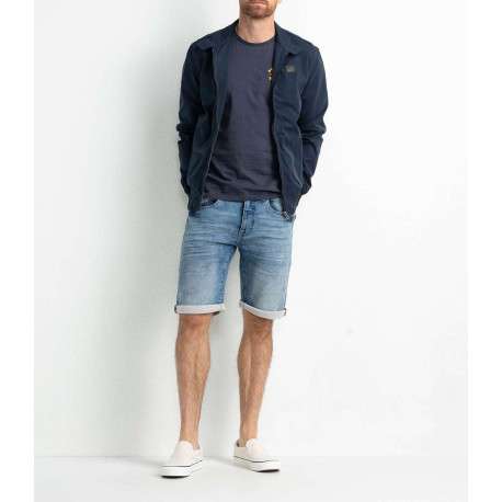 Blouson marine uni coupe droite avec un col montant et un patch à la poitrine - Image 2