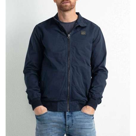 Blouson marine uni coupe droite avec un col montant et un patch à la poitrine - Image 3