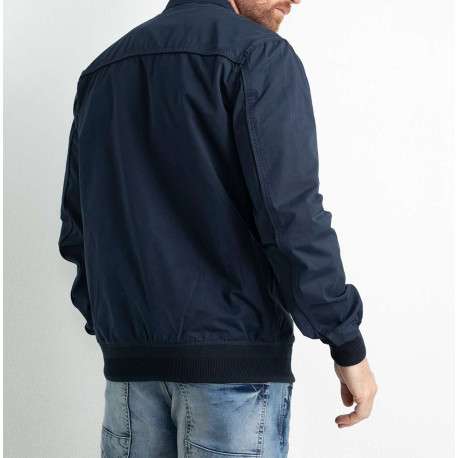 Blouson marine uni coupe droite avec un col montant et un patch à la poitrine - Image 4