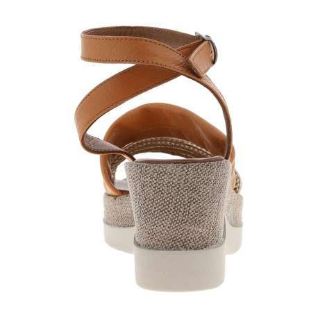Nu-pieds Anabella camel en cuir avec semelle à plateforme et talon carré - Image 4