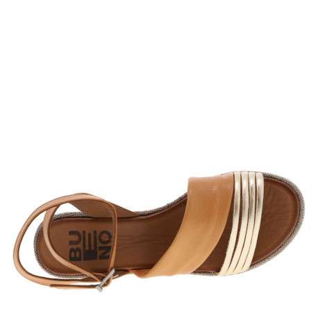 Nu-pieds Anabella camel en cuir avec semelle à plateforme et talon carré - Image 5