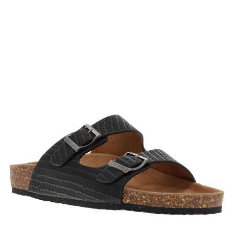Mules Orphee noires en cuir à motif peau de crocodile all over