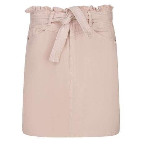 Jupe courte rose en jean coupe droite avec 4 poches