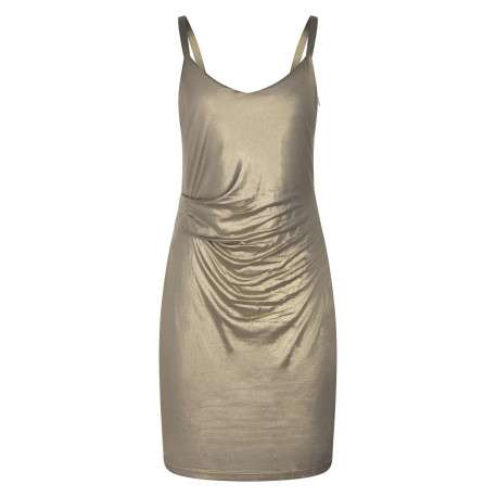 Robe courte à bretelles or irisée coupe moulante col v