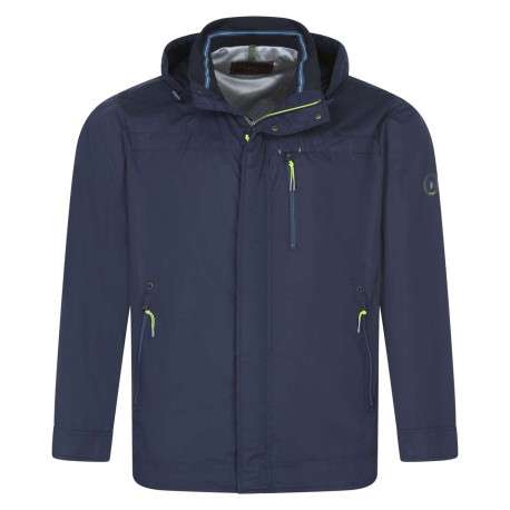 Blouson zippé marine grande taille uni coupe droite col montant à manches longues