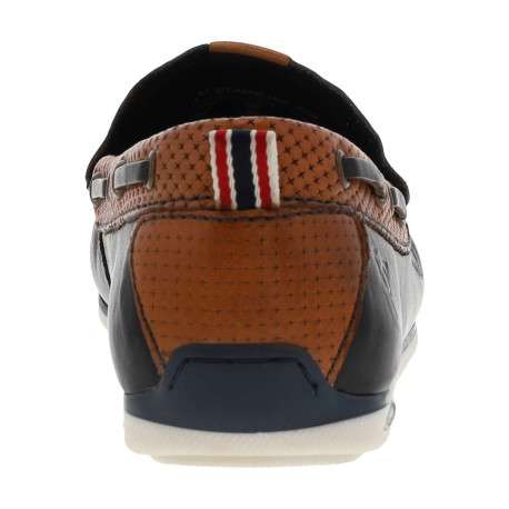 Mocassins à talon plat marine en cuir avec surpiqûres bleues à l'avant - Image 4
