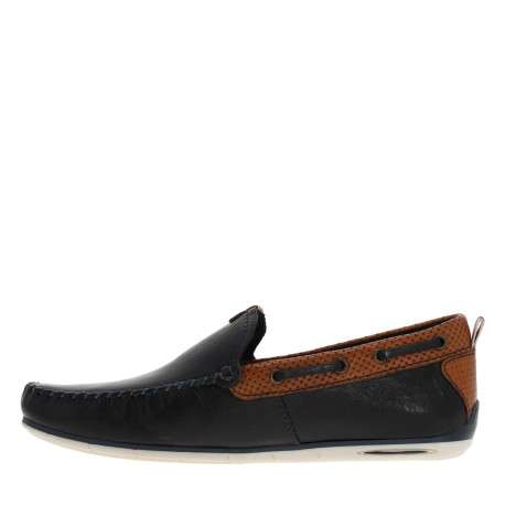 Mocassins à talon plat marine en cuir avec surpiqûres bleues à l'avant - Image 3