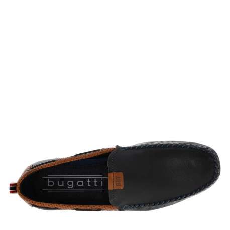 Mocassins à talon plat marine en cuir avec surpiqûres bleues à l'avant - Image 5
