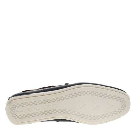Mocassins à talon plat marine en cuir avec surpiqûres bleues à l'avant - Image 6