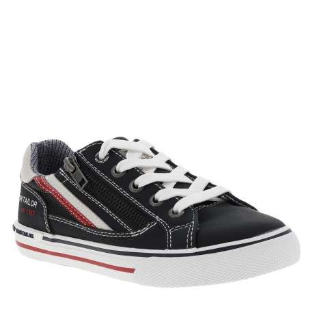 Baskets basses simili cuir bleu marine à semelle vulcanisée, lacets et zip latéral